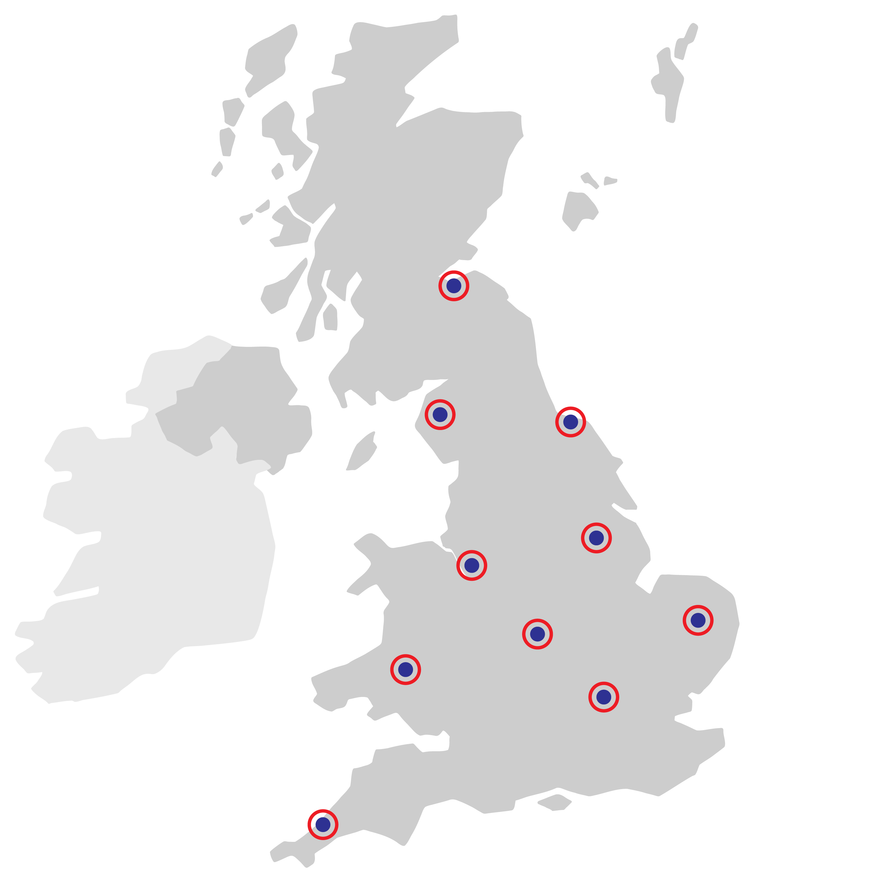 map with bullet icons to show that the company works nationally.